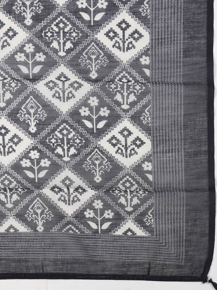 Embroidered Linen Blend Unstitched Suit With Pant &amp; Dupatta