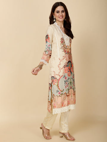 Printed Muslin Suit Set With Dupatta