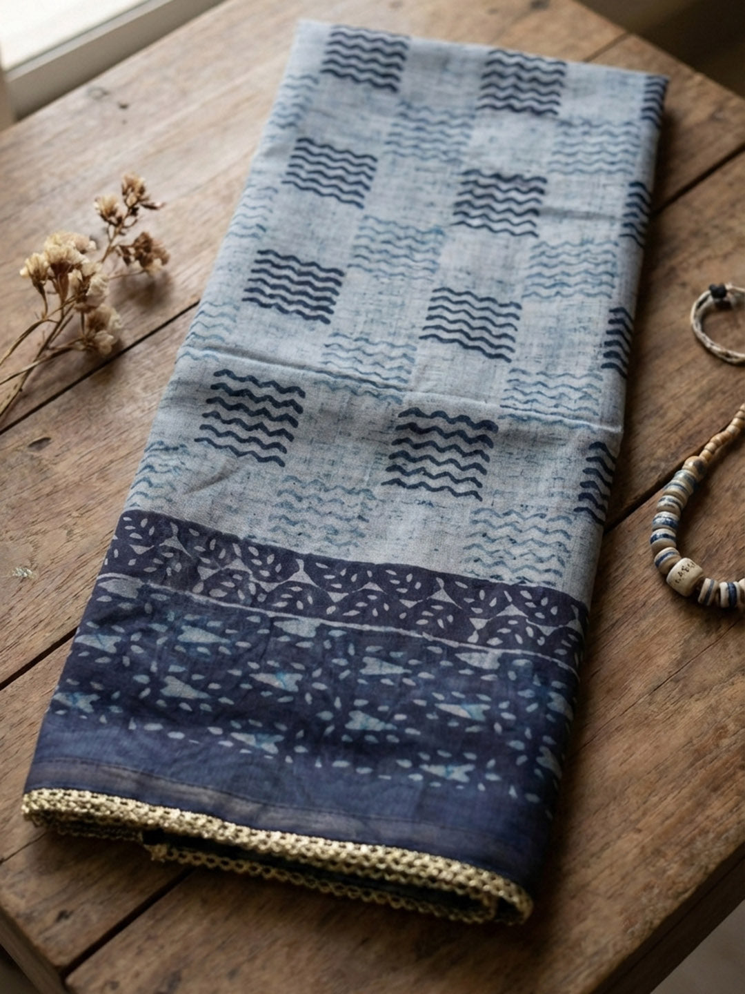 Printed Cotton Blend Unstitched Suit With Pant &amp; Dupatta