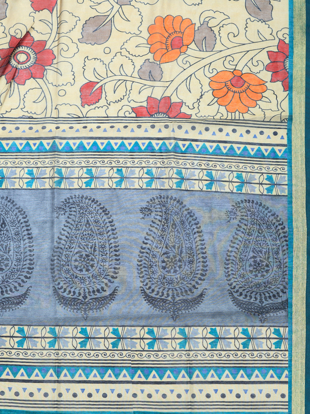 Printed Chanderi Unstitched Suit With Pant &amp; Dupatta