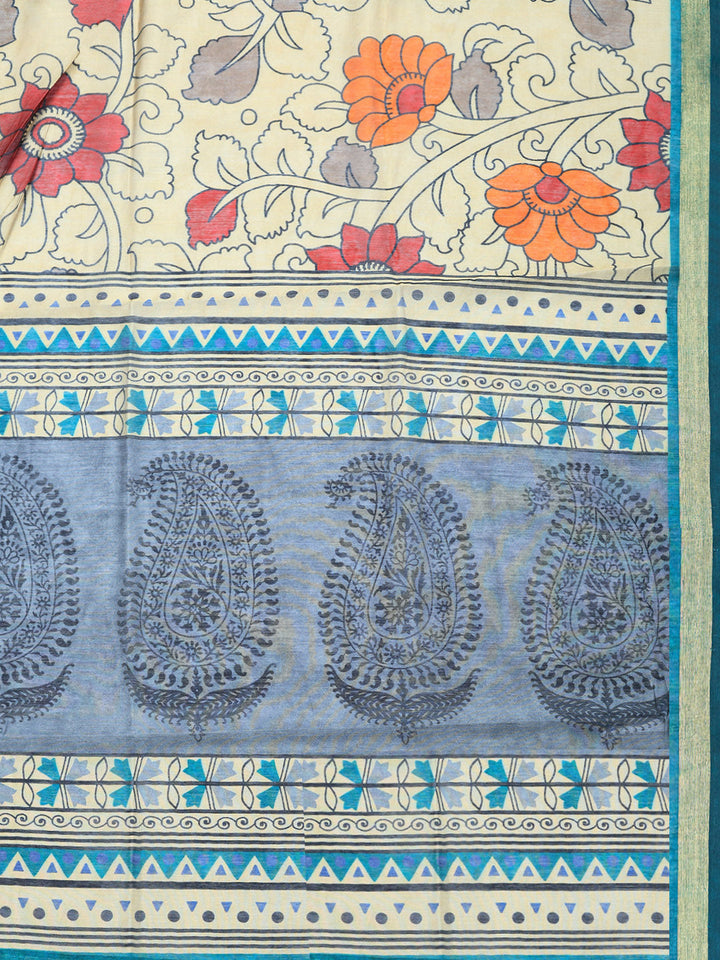 Printed Chanderi Unstitched Suit With Pant &amp; Dupatta