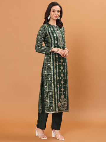 Banarasi Printed Embroidery Kurta With Pants & Dupatta