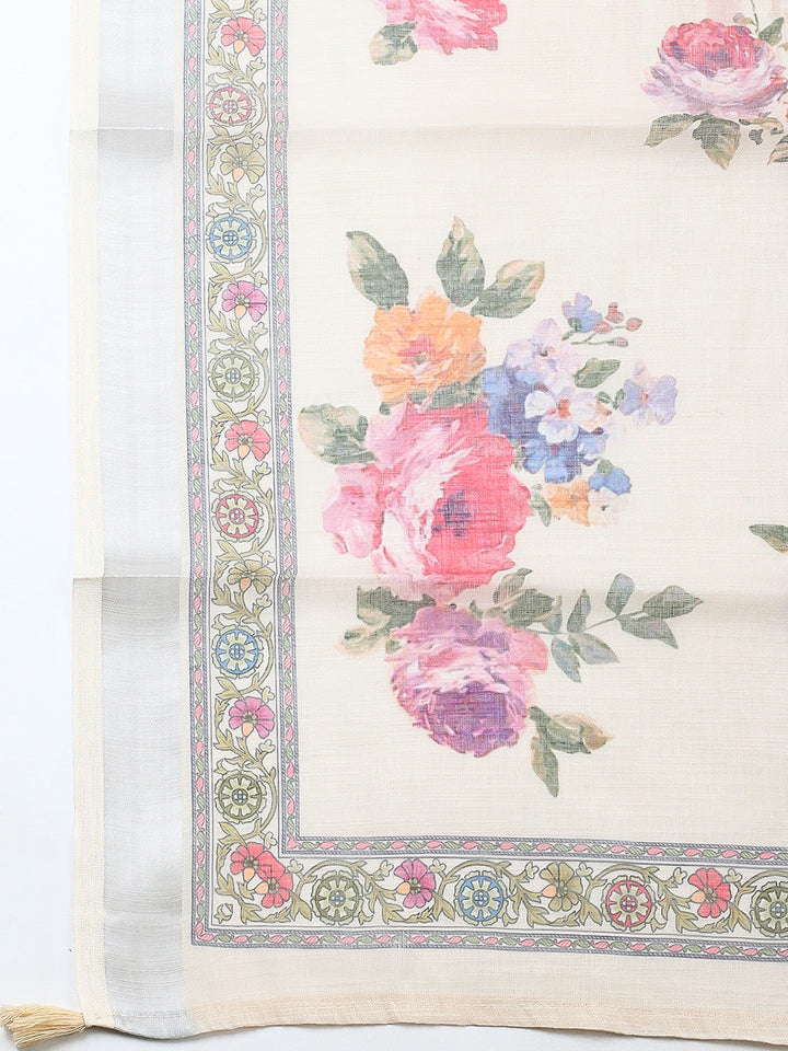 Embroidered Linen Blend Unstitched Suit With Pant &amp; Dupatta