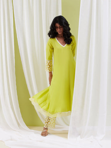 Plain Cotton Anarkali Kurta With Pants