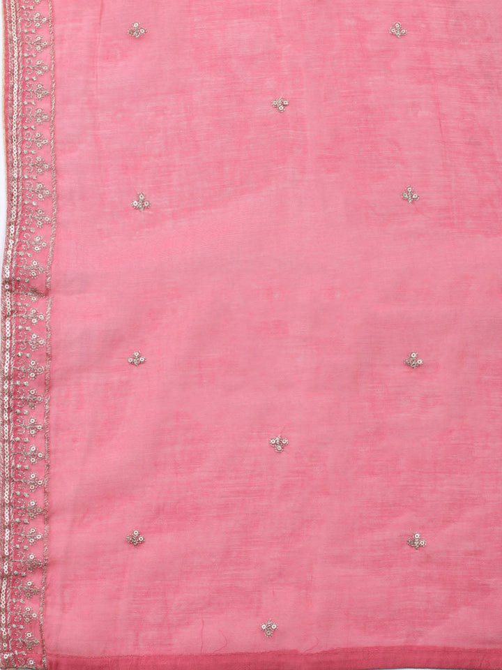Neck Embroidered Chanderi Unstitched Suit With Dupatta