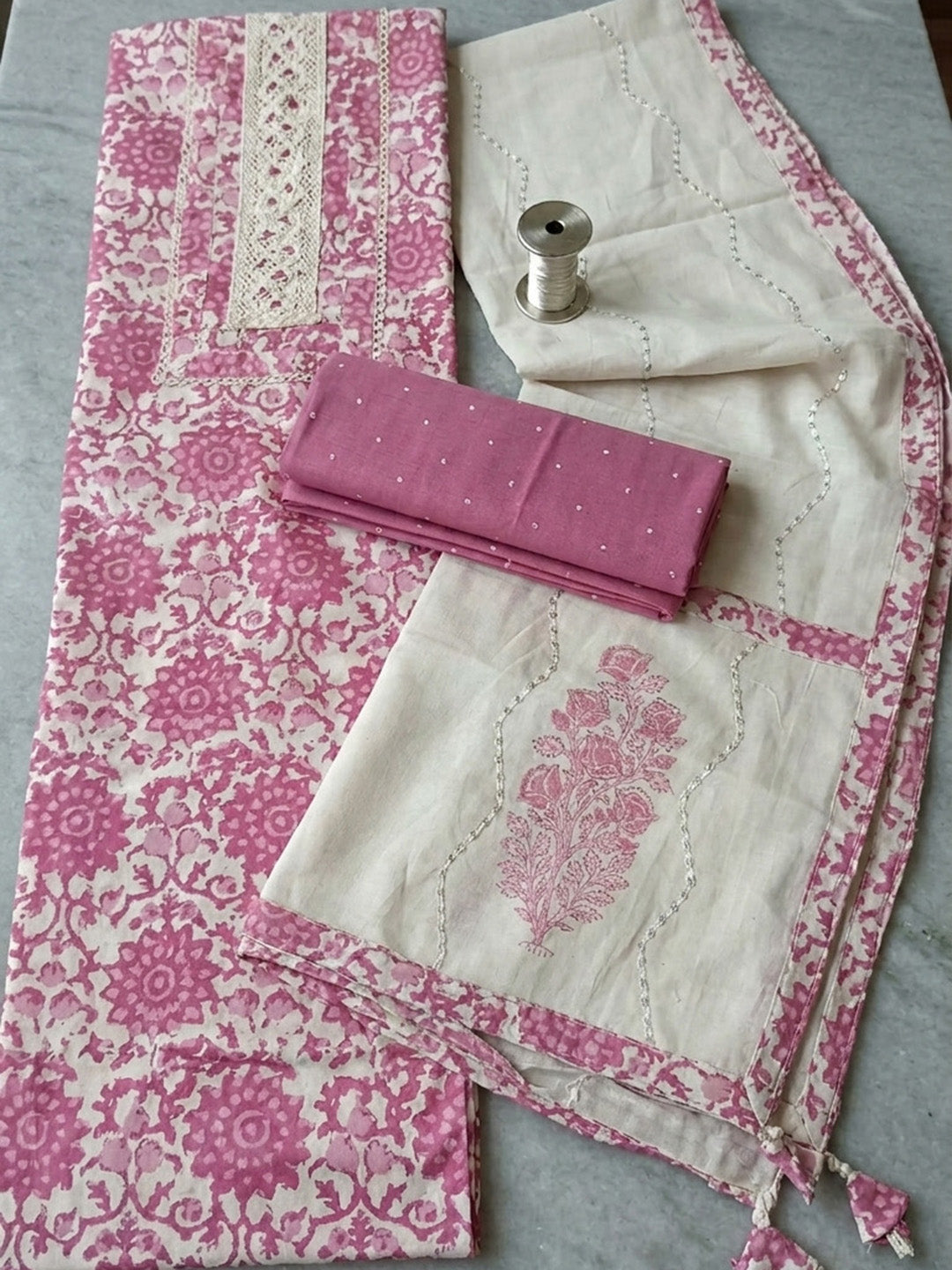 Embroidered Cotton Blend Unstitched Suit With Pant &amp; Dupatta