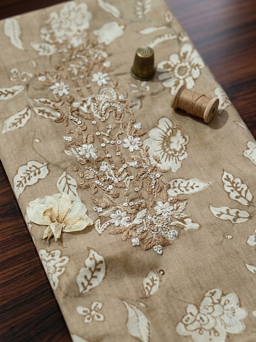 Printed Cotton Blend Unstitched Suit With Pant &amp; Dupatta