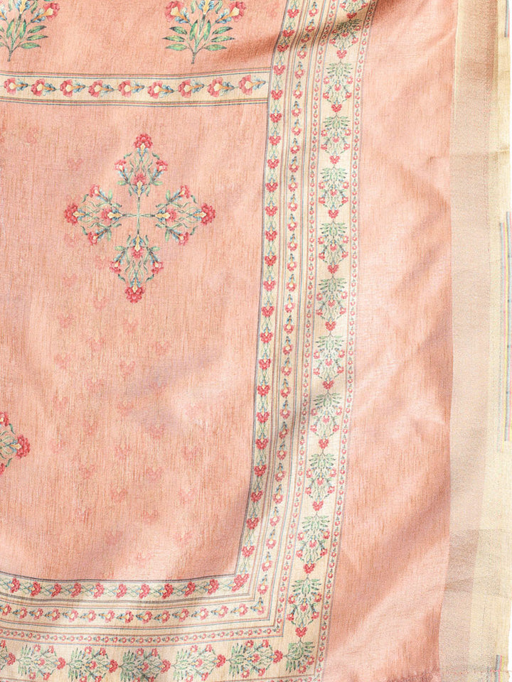 Embroidered Art Silk Unstitched Suit With Dupatta