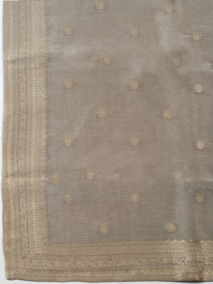 Woven Design Chanderi Unstitched Suit With Pant Dupatta