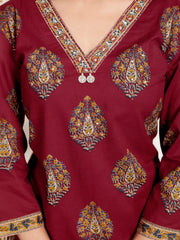 Printed Cotton Blend Kurta With Pants & Dupatta