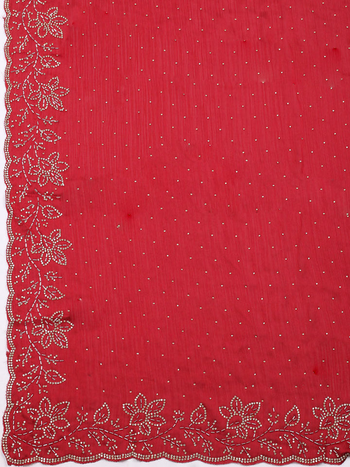 Embellished Chiffon Unstitched Suit With Pant &amp; Dupatta