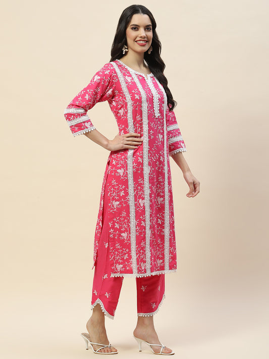 Printed & Embroidered Cotton Suit Set With Dupatta