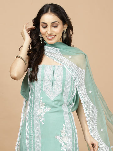 Neck Embroidered Muslin Unstitched Suit Piece With Dupatta