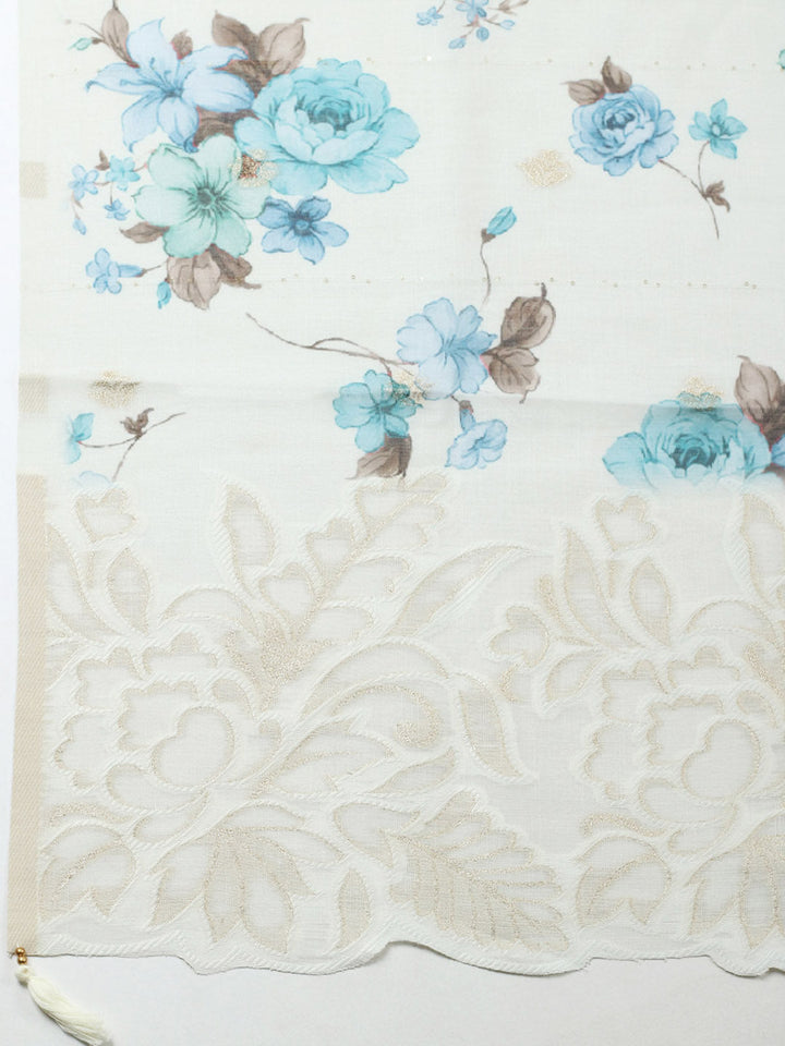 Embroidered Linen Blend Unstitched Suit With Pant &amp; Dupatta