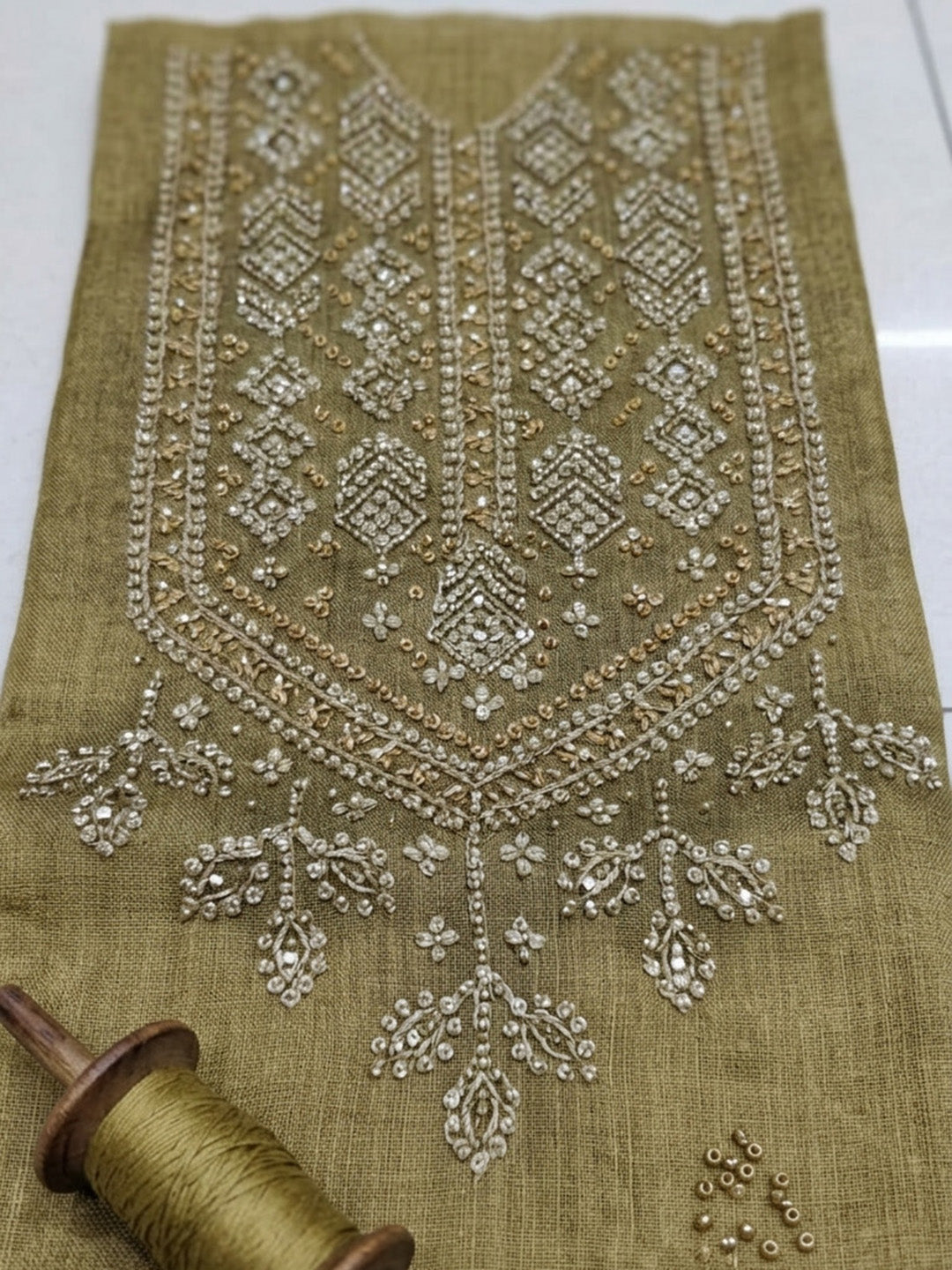Embroidered Tissue Unstitched Suit With Pant &amp; Dupatta