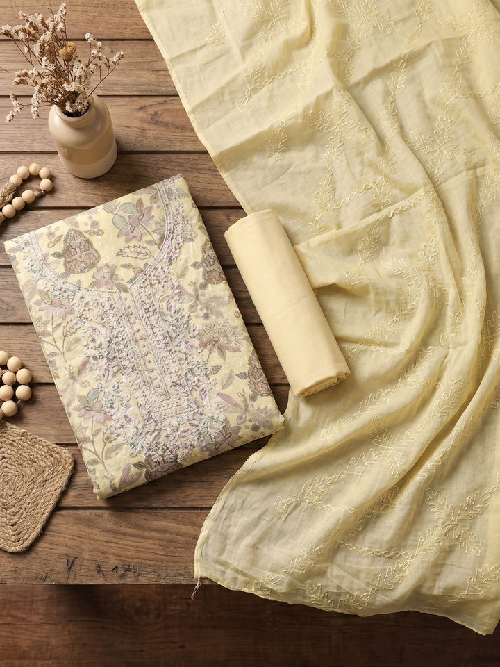 Neck Embroidered Cotton Blend Unstitched Suit With Dupatta