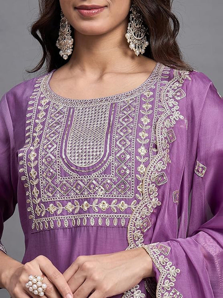 Printed Cotton Blend Kurta With Pants &amp; Dupatta
