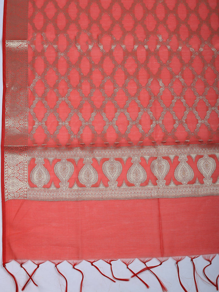 Woven Design Art Silk Unstitched Suit With Pant &amp; Dupatta