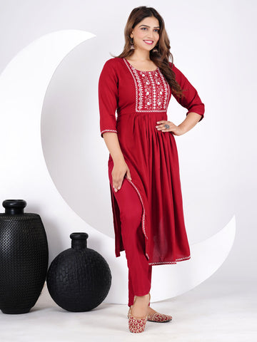 Neck Embroidery Rayon Kurta With Pants