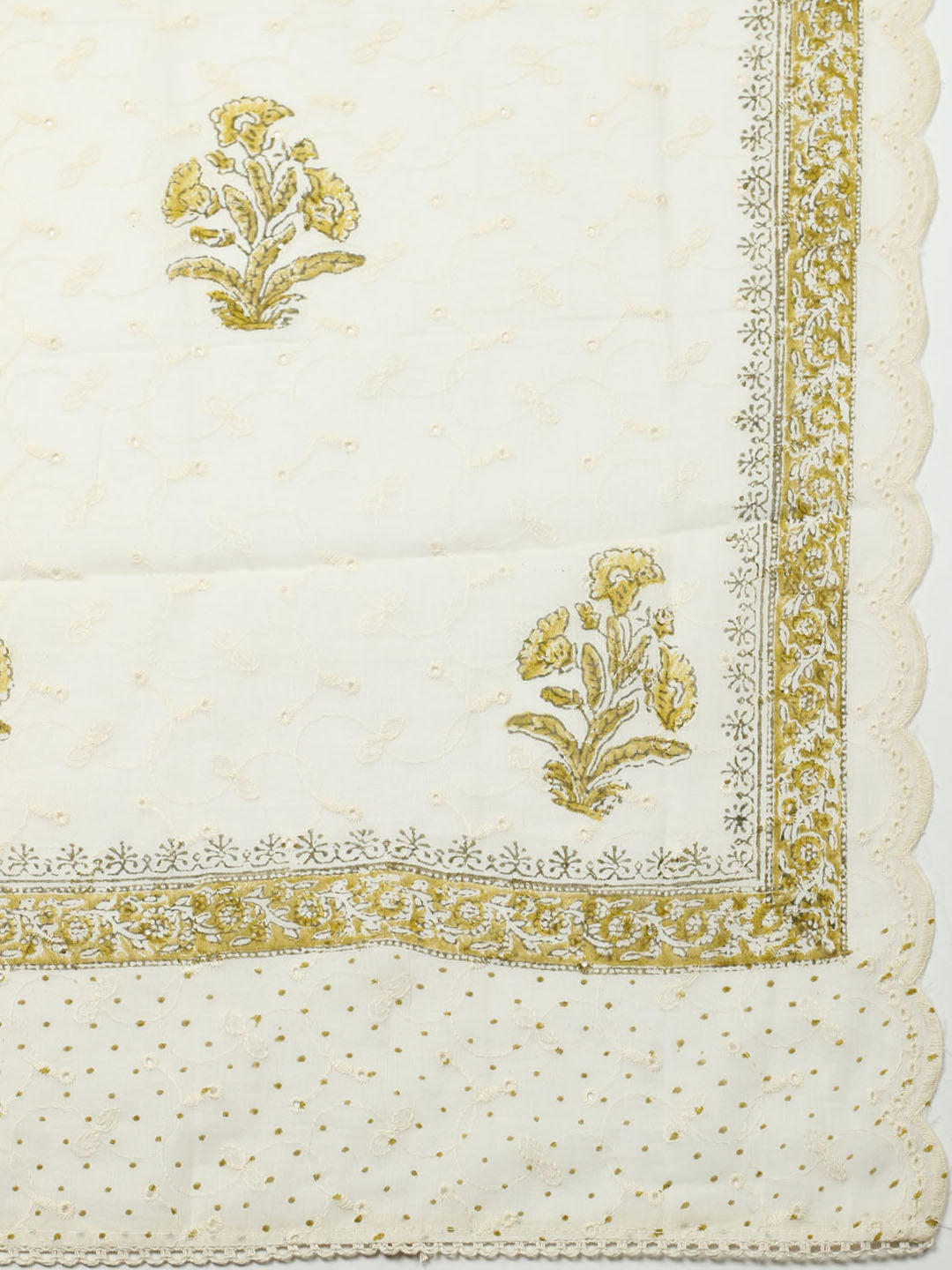 Printed Cotton Blend Unstitched Suit With Pant &amp; Dupatta