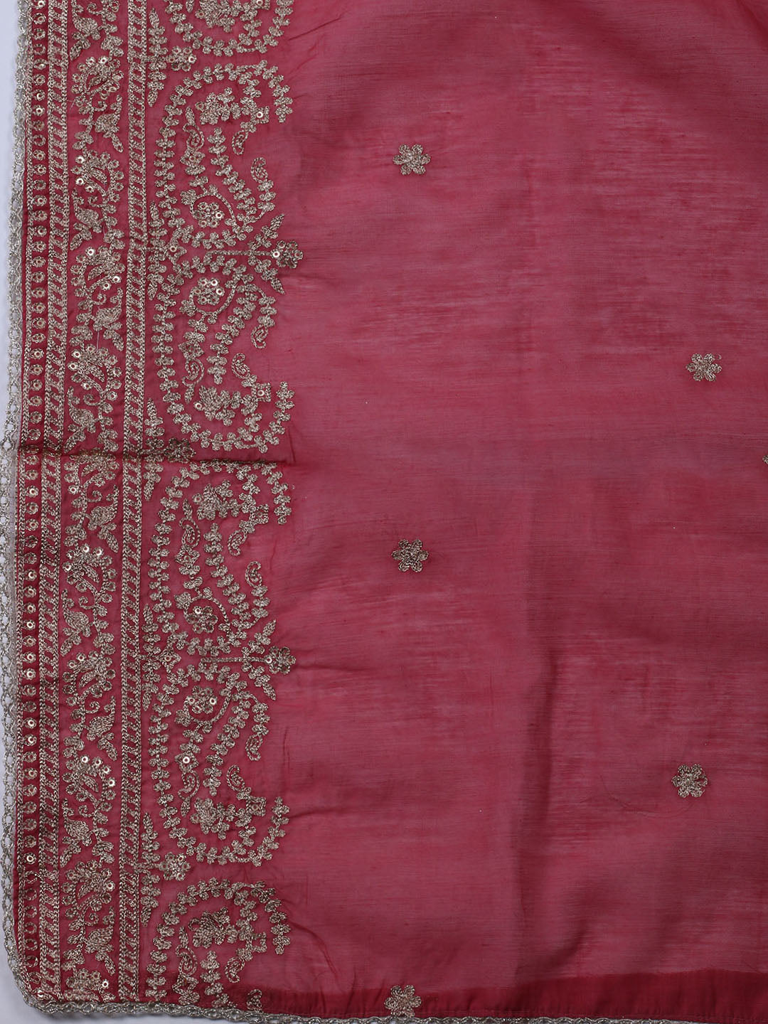 Neck Embroidered Chanderi Unstitched Suit With Dupatta