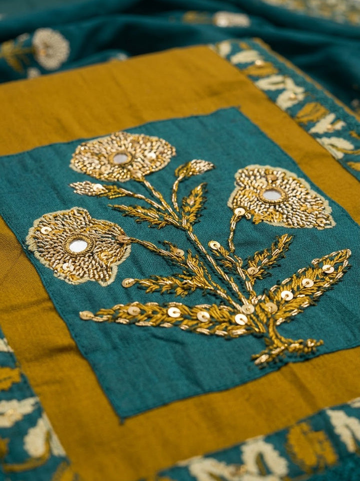Mehndi Cotton Blend Embroidered Unstitched Dress Material