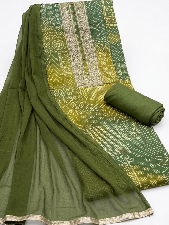 Embroidered Cotton Blend Unstitched Suit With Pant &amp; Dupatta