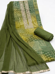 Embroidered Cotton Blend Unstitched Suit With Pant & Dupatta