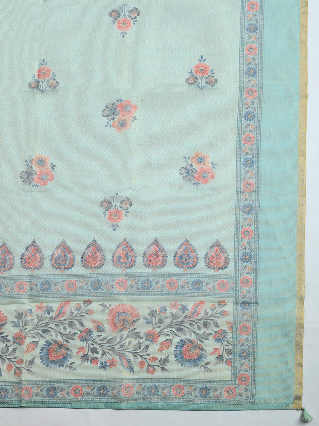 Printed Linen Blend Unstitched Suit With Pant &amp; Dupatta