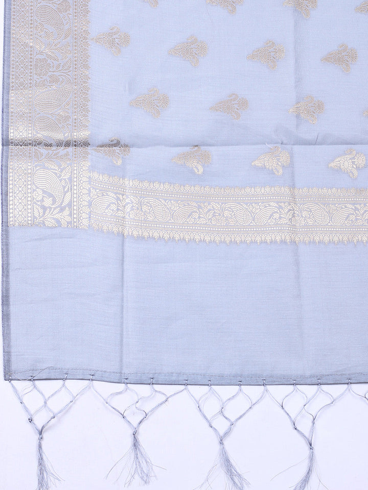 Woven Design Chanderi Unstitched Suit With Pant &amp; Dupatta