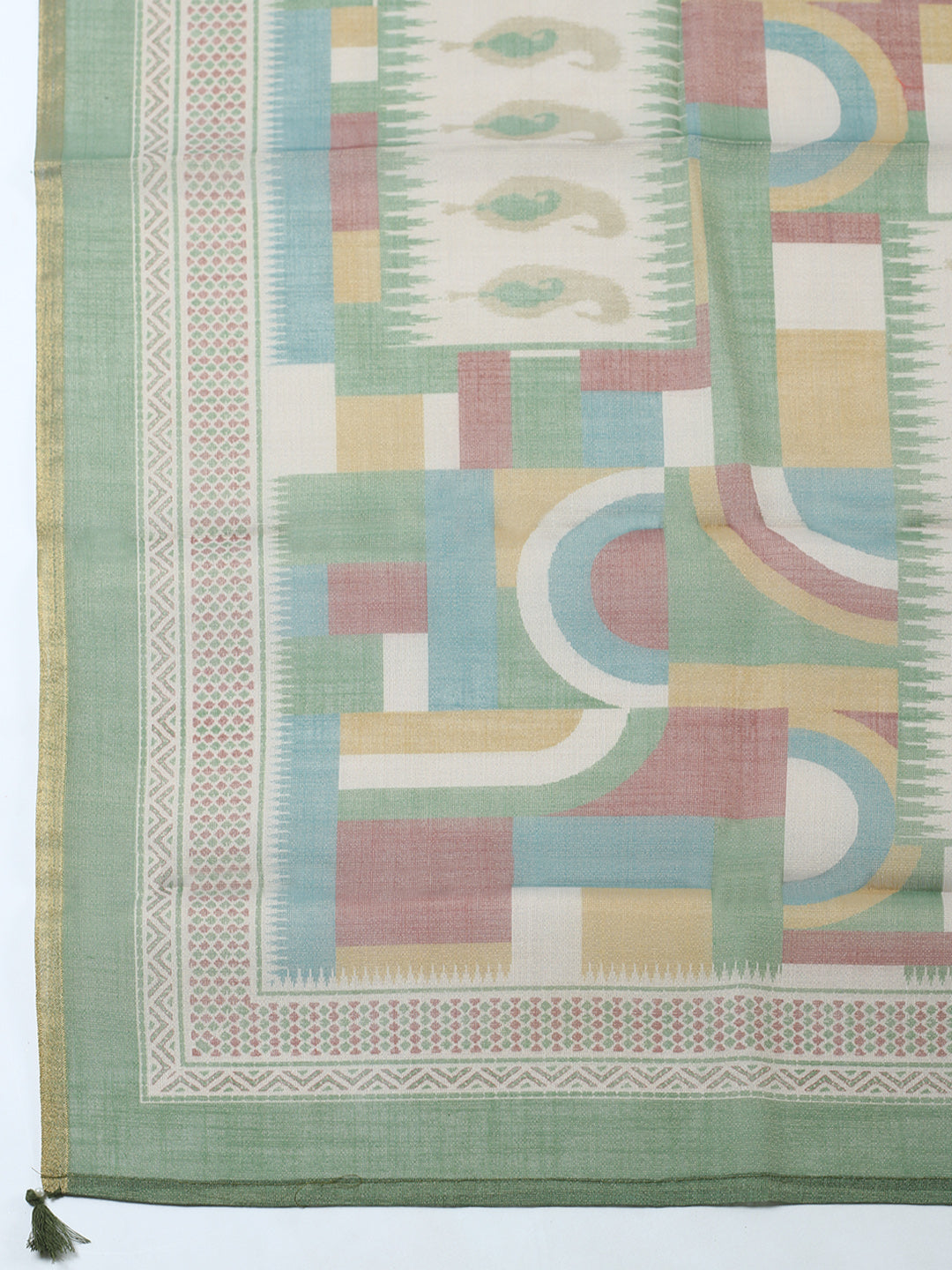 Printed Linen Blend Unstitched Suit With Pant &amp; Dupatta
