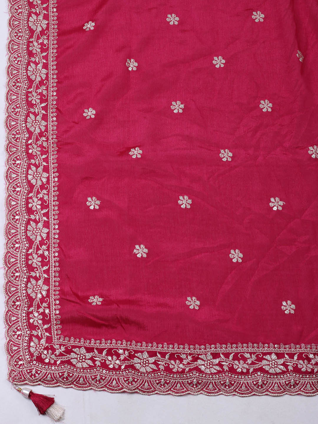 Embroidered Chinon Unstitched Suit With Pant &amp; Dupatta
