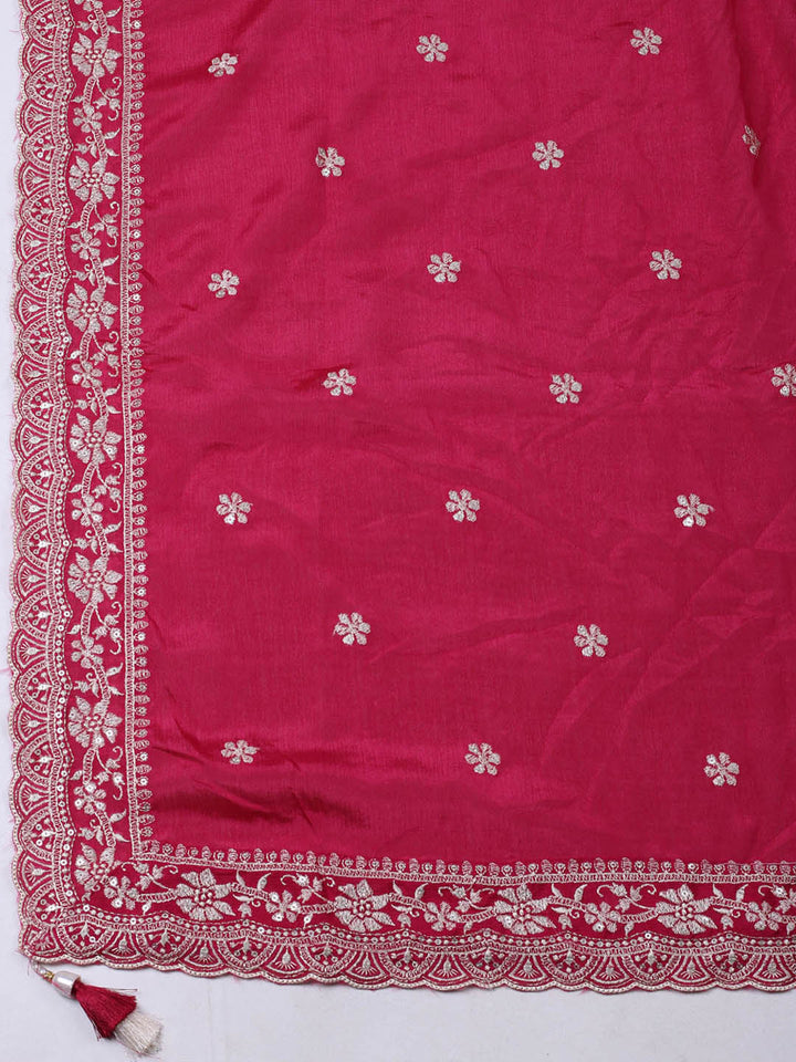 Embroidered Chinon Unstitched Suit With Pant &amp; Dupatta