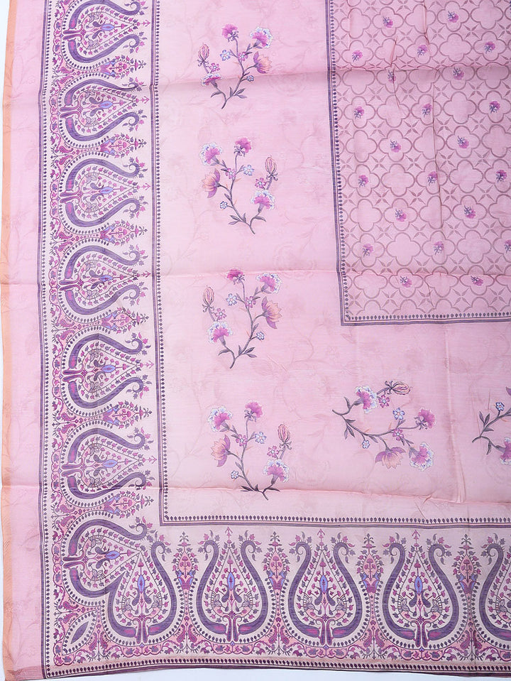 Embellished Chanderi Unstitched Suit With Pant &amp; Dupatta