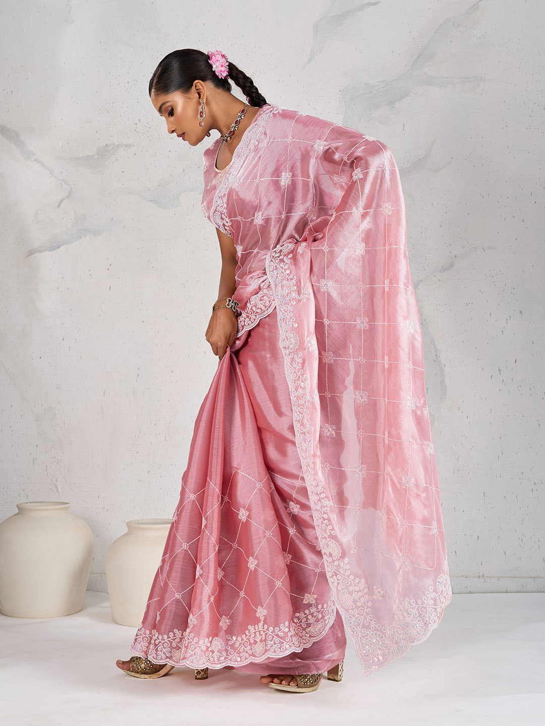 Sequence Embroidery Organza Saree