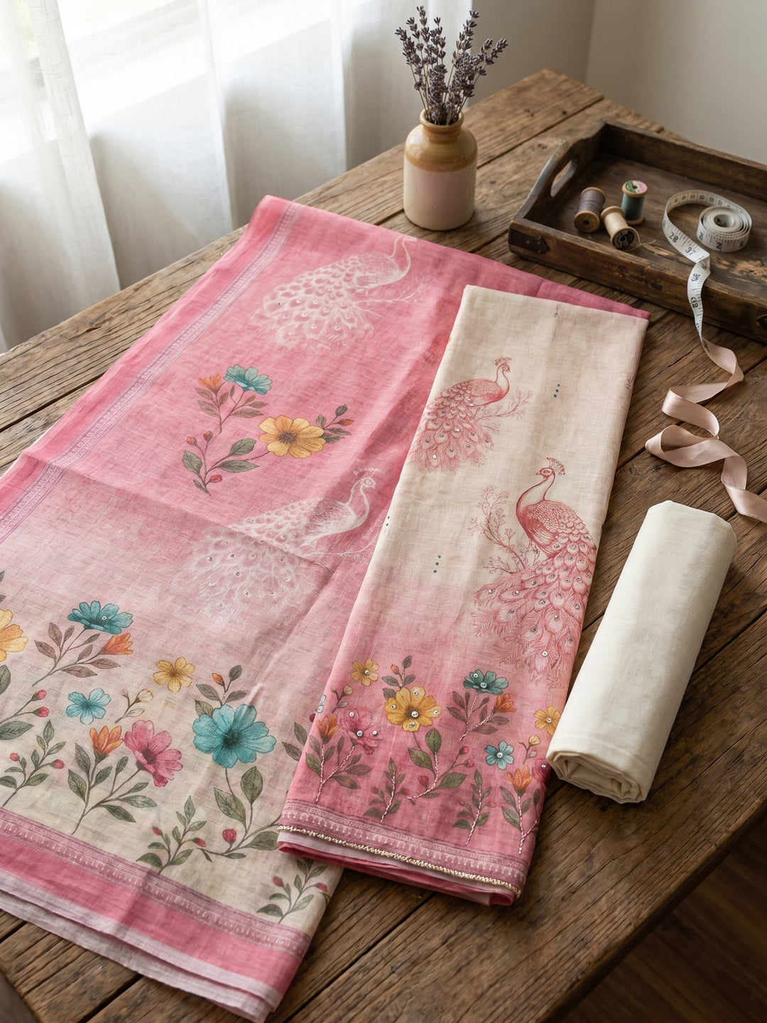 Printed Linen Unstitched Suit With Dupatta