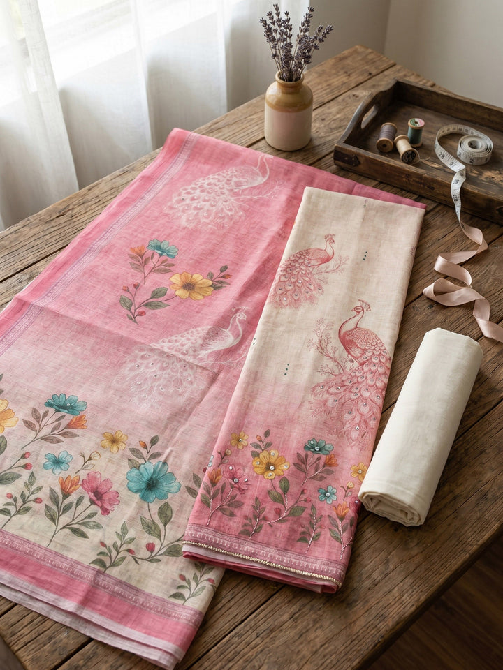 Printed Linen Unstitched Suit With Dupatta