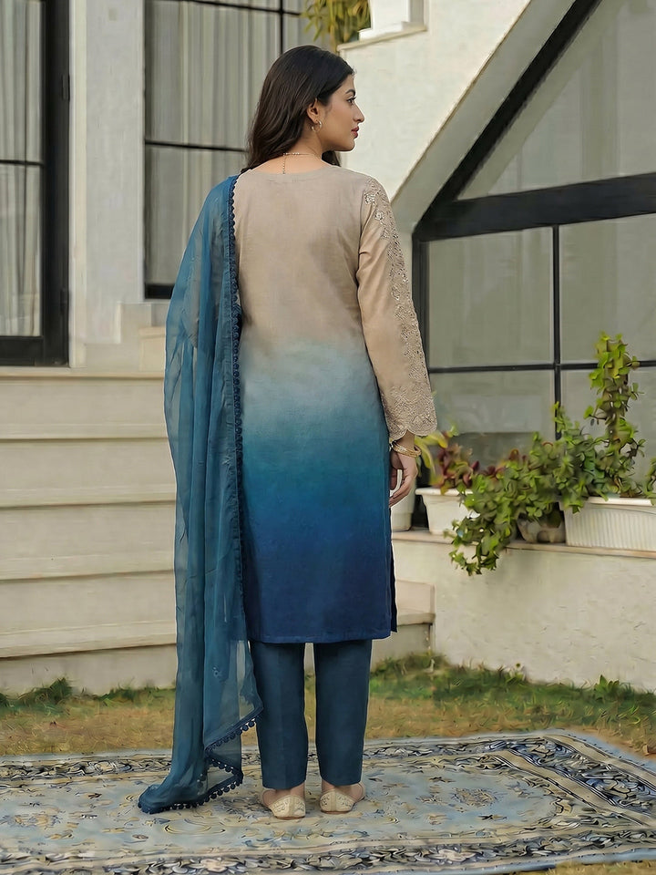 Embroidered Cotton Blend Suit Set With Dupatta