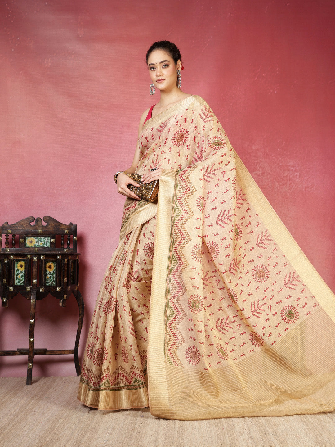 Zaari Border Cotton Blend Saree