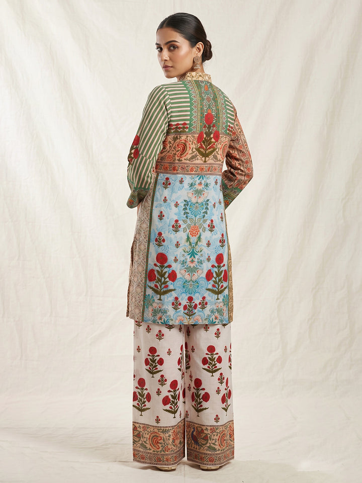 Sea Green Printed Muslin Collar Neck Kurta Set