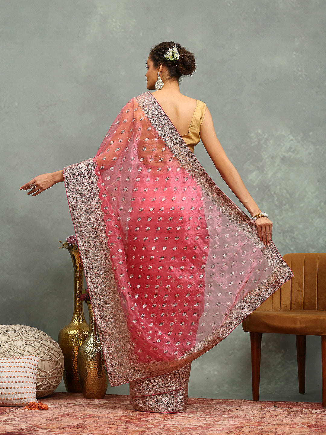 Zari Embroidered Organza Saree