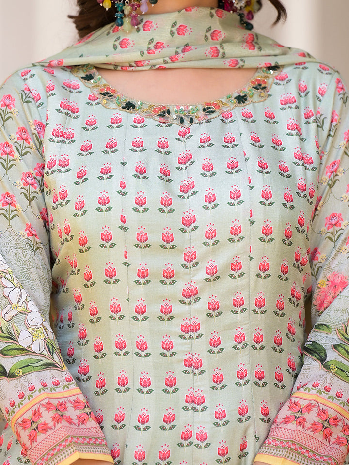 Digital Printed Anarkali Kurta With Churidar &amp; Dupatta