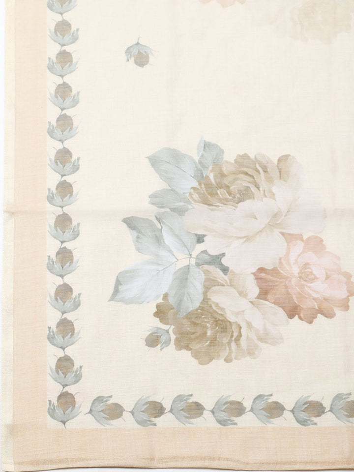 Embroidered Linen Blend Unstitched Suit With Pant Dupatta