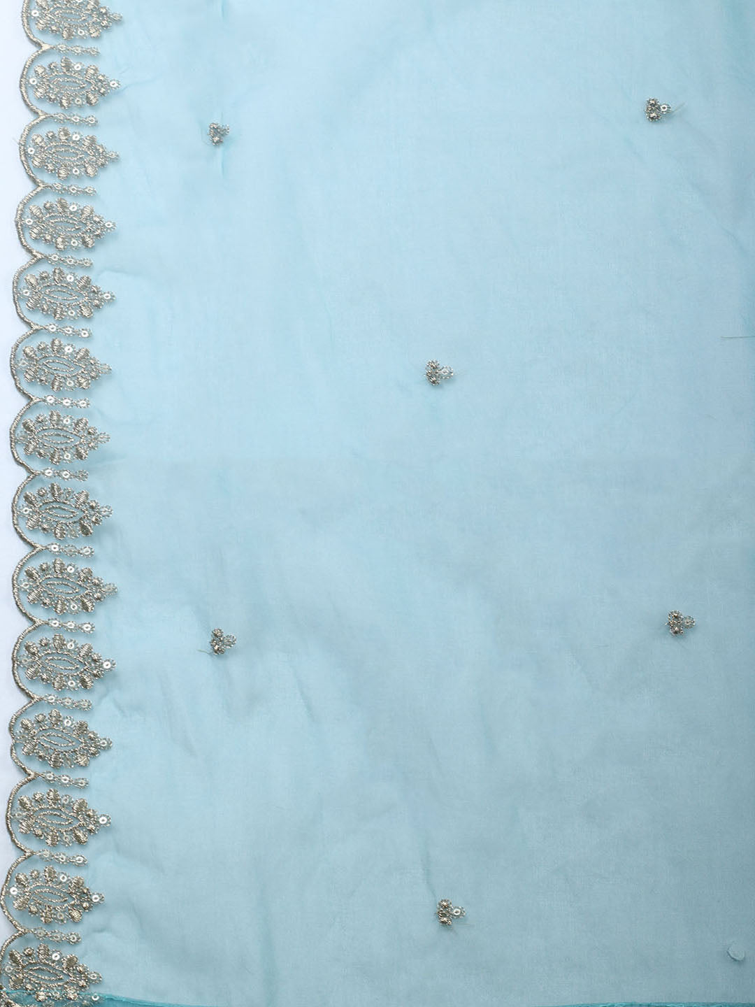 Embroidered Chanderi Unstitched Suit With Pant &amp; Dupatta