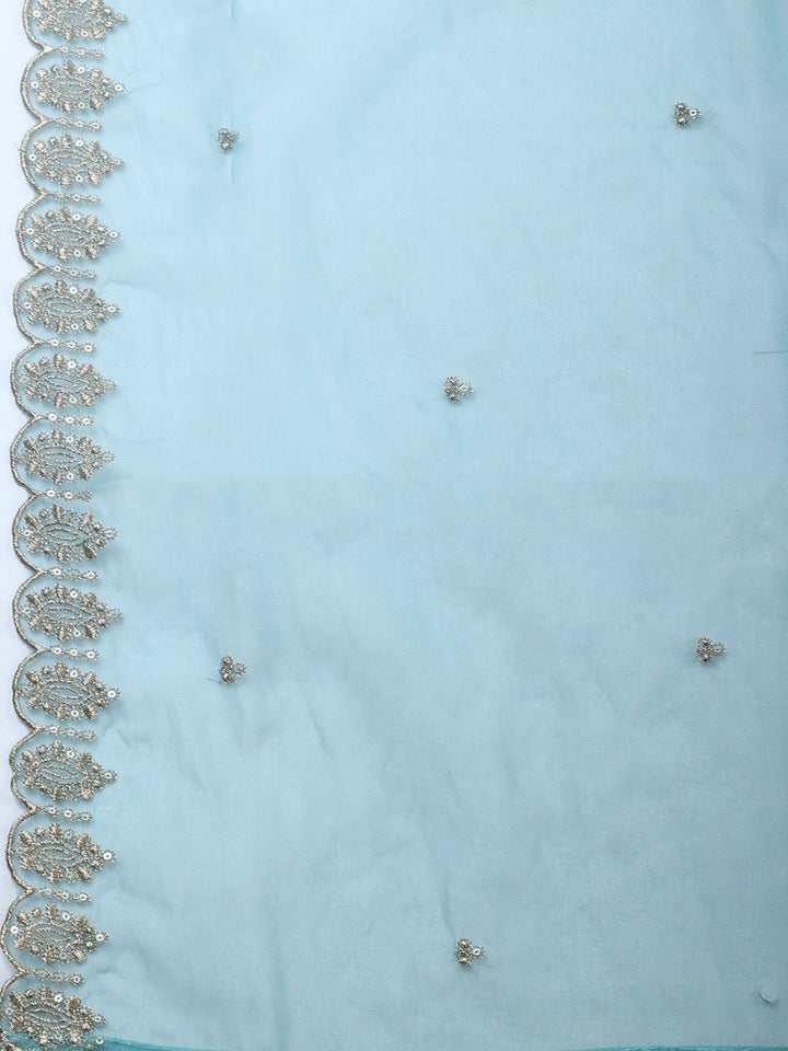 Embroidered Chanderi Unstitched Suit With Pant &amp; Dupatta
