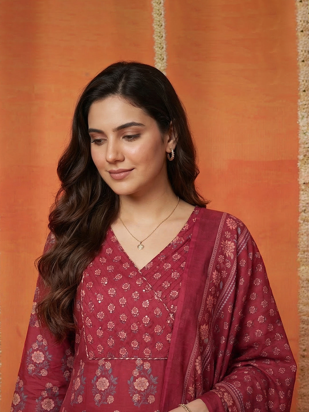 Printed Cotton Blend Kurta With Pant &amp; Dupatta