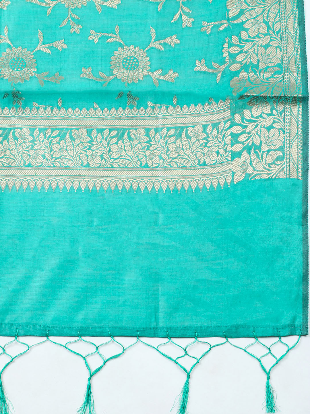 Woven Design Chanderi Unstitched Suit With Pant Dupatta