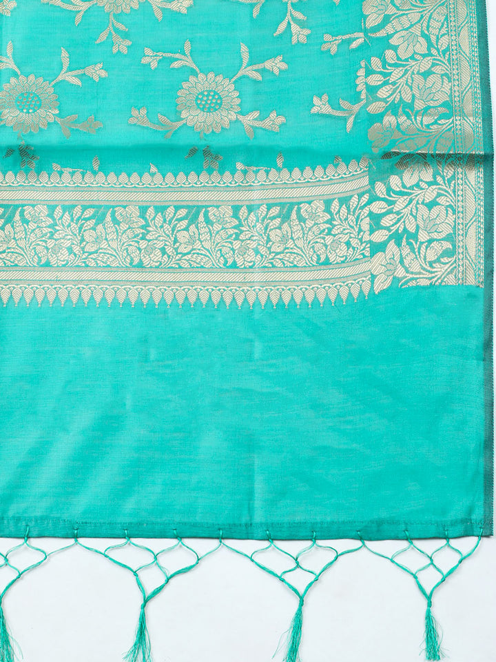 Woven Design Chanderi Unstitched Suit With Pant Dupatta