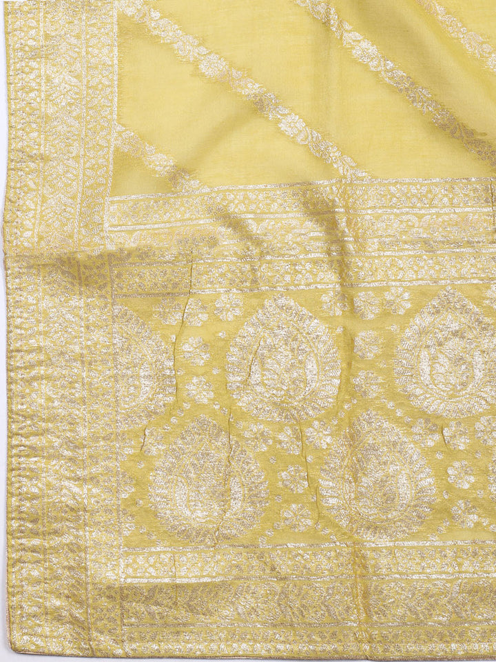 Neck Embroidered Tissue Unstitched Suit Piece With Dupatta