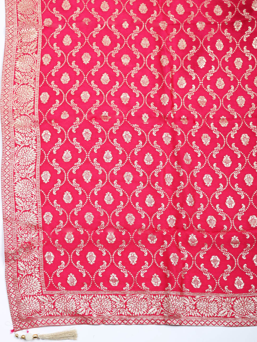Embroidered Chanderi Unstitched Suit With Pant &amp; Dupatta